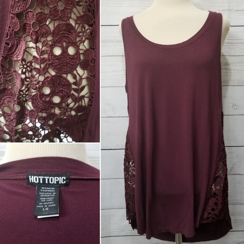 Maroon skull lace tank